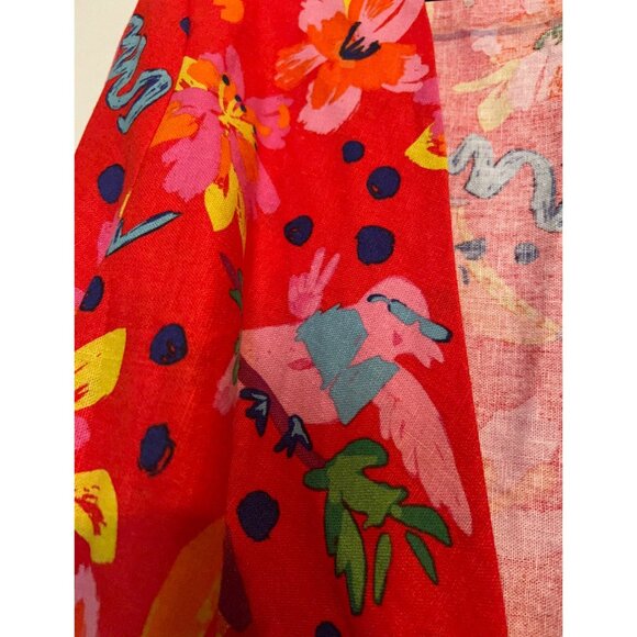 Maison D’Amelie LINEN Tie Front Blouse Womens M Red Floral Abstract Boho Cropped - Picture 7 of 7